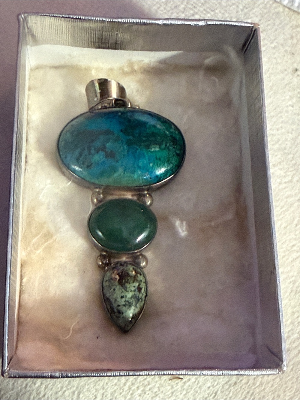 Sterling Silver Teal & Green Gemstone Pendant Necklace